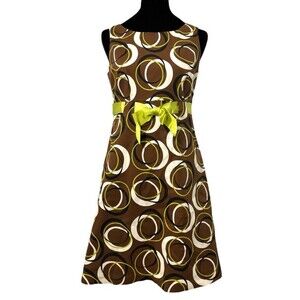 Vtg. Jessica London Polkadot Brown Mini Dress Bow Retro 70’s Colorful Y2K Sz 6